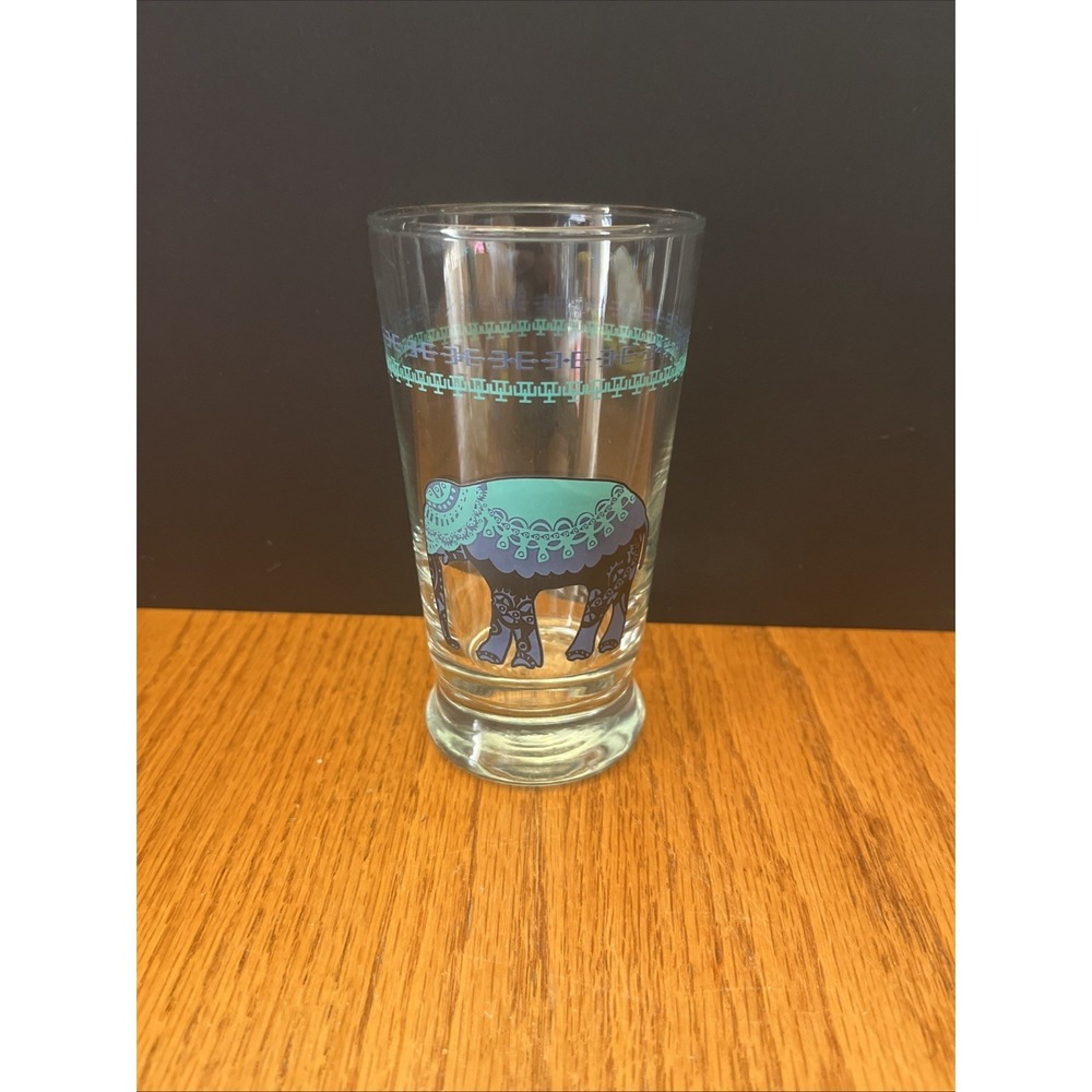 World Market Blue Green Elephant Drinking Tumbler Glass